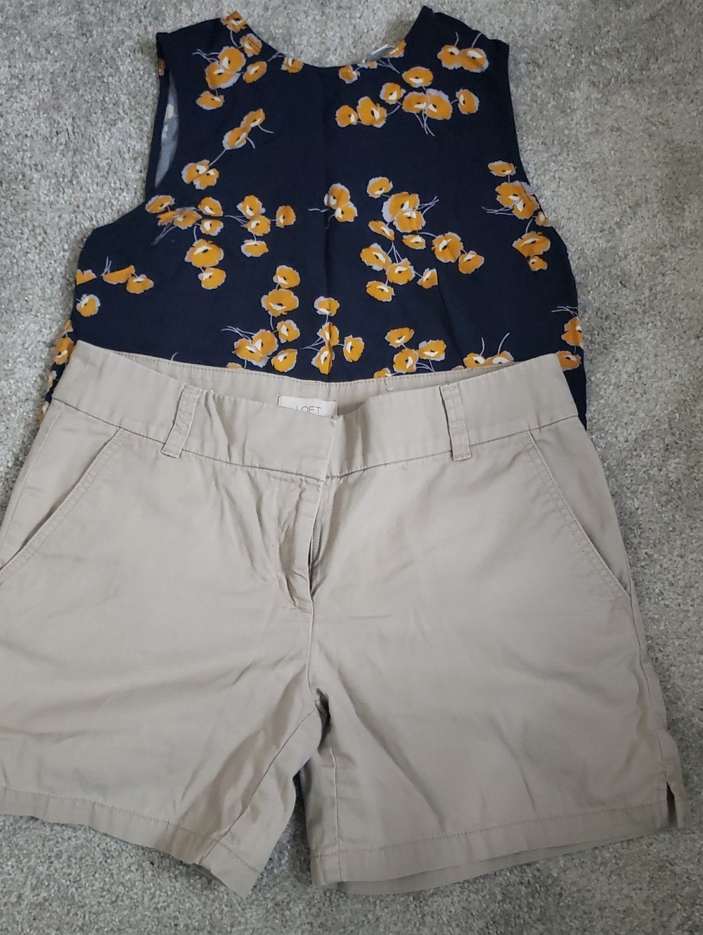 Set: Beige Chino Shorts & Floral Tank Top